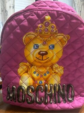 Moschino Hot Pink Quilted Teddy Bear Backpack